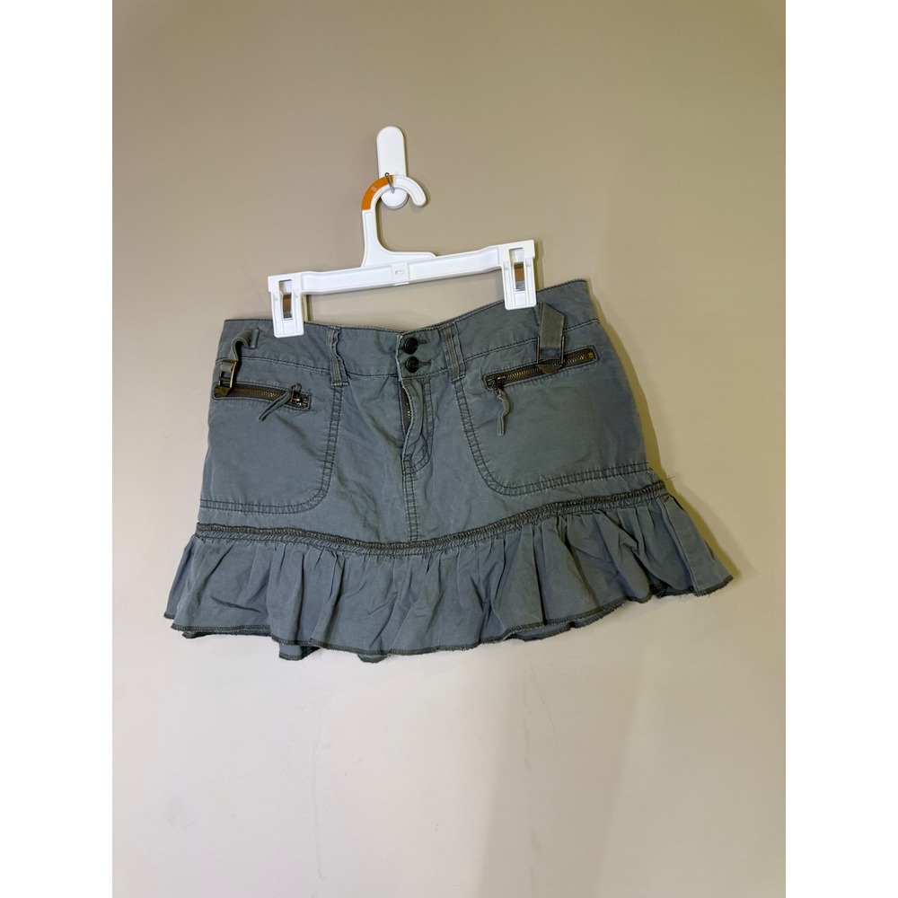 No Boundaries Olive Green Cargo Ruffle Mini Skirt Y2K‎ Utility Juniors 9